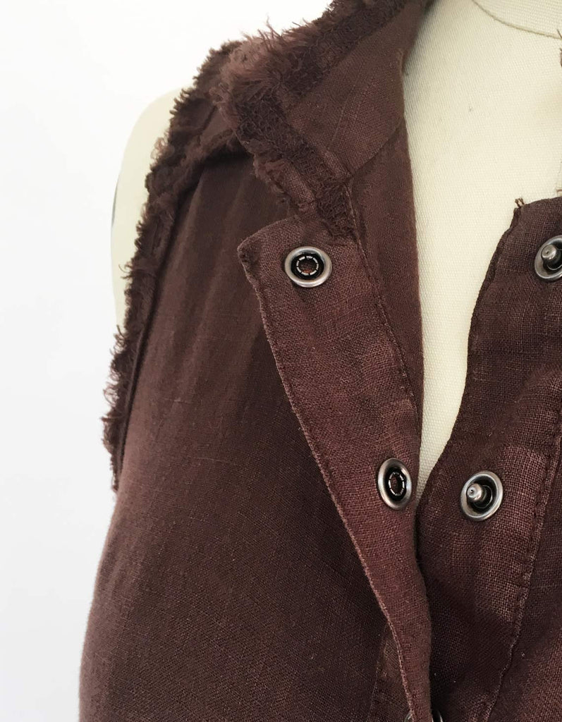 Brown button up linen shirt for women. Organic and made in the USA.